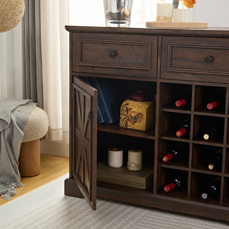 Armoire de ferme avec 2 tiroirs et support à vin, Espresso