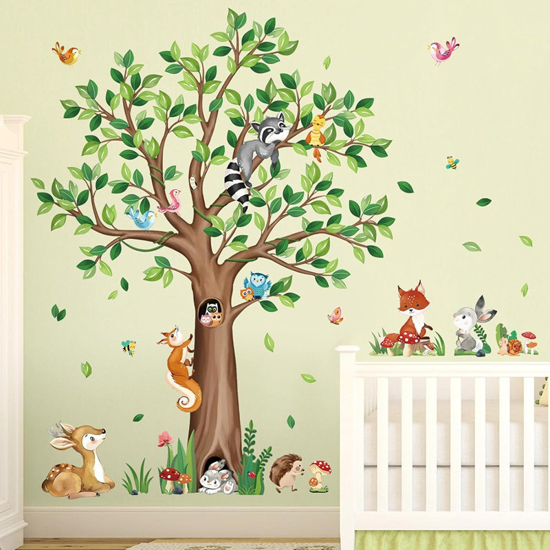Autocollants muraux animaux de la forêt - multicolore - grande taille (H 135 cm / 53 po) / vinyle auto-adhésif / style chambre d'enfant