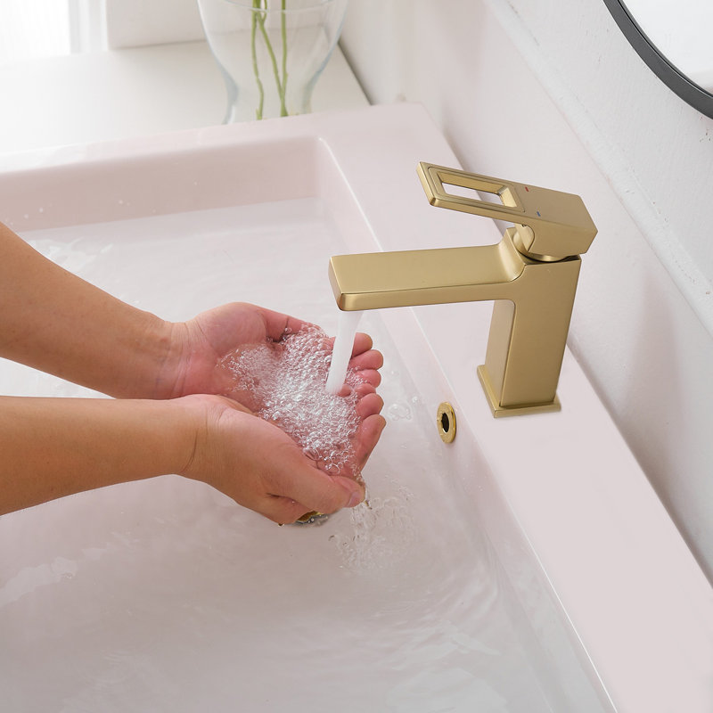 Robinet de salle de bains monotrou avec ensemble de drainage, Or brossé, Sans plaque de pont
