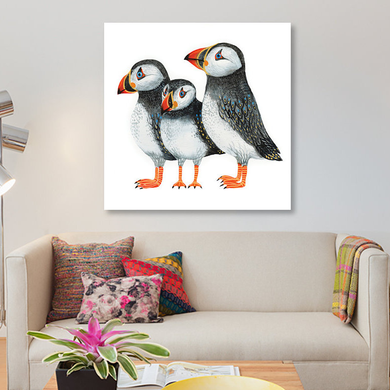 « puffins », reproduction sur toile, H 12 po x l 12 po x P 0,75 po, Pas de tapis, Toile tendue