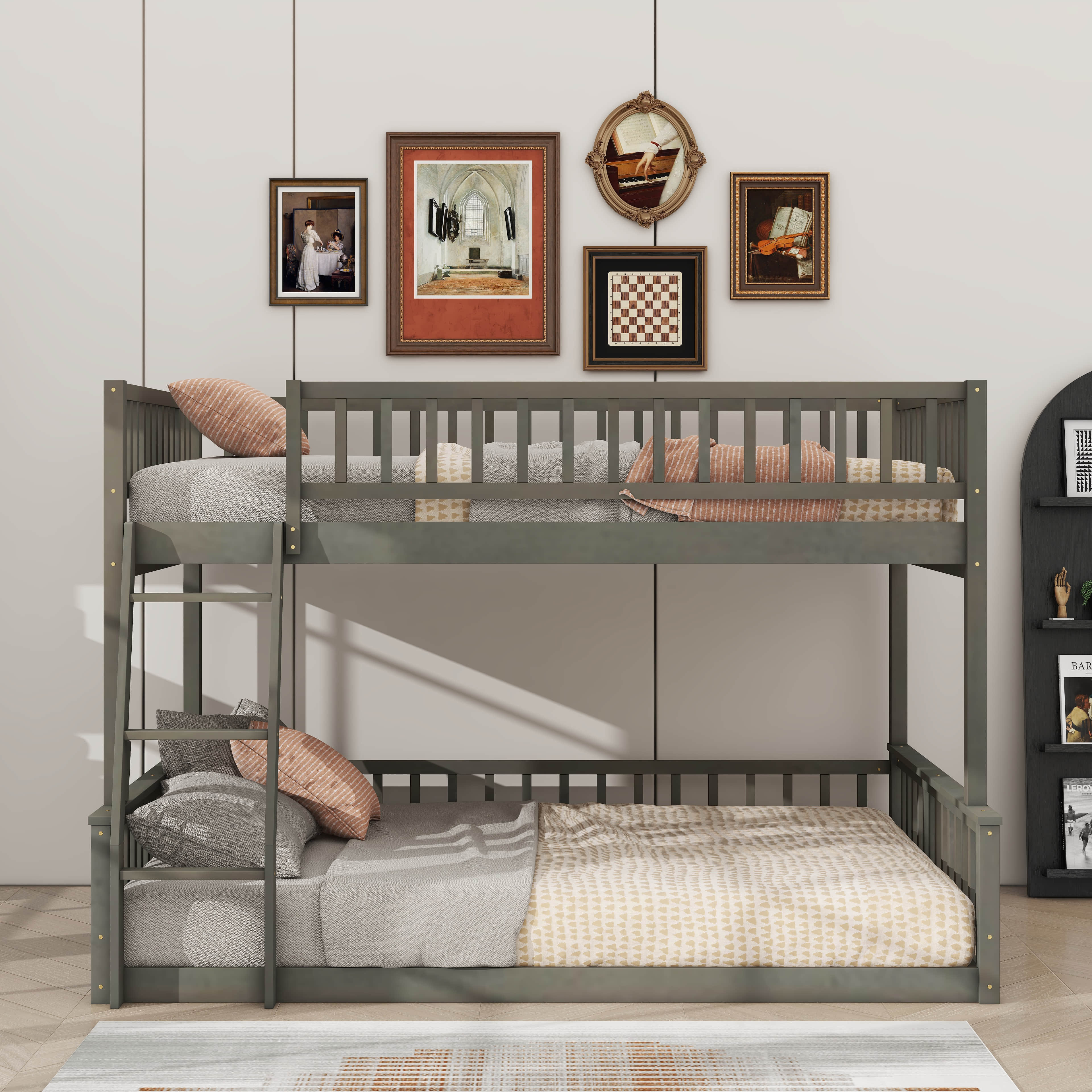 Harriet Bee Full XL Over Queen Bunk Bed With Ladder And Guardrails ...