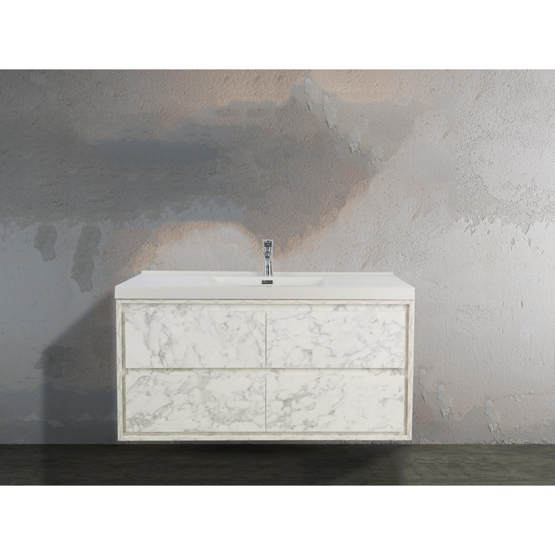 Azden 48" Wall-Mounted Single Bathroom Vanity Set, Marble White