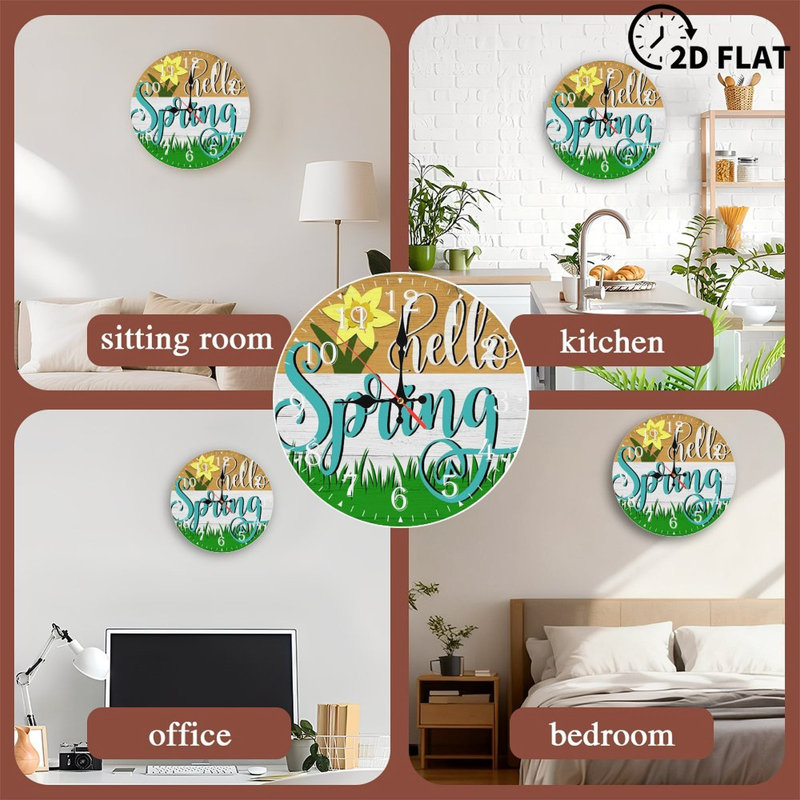 Horloge murale en bois 10 po, mouvement silencieux, à piles (piles AA non incluses), décor artistique, parfait pour les décorations