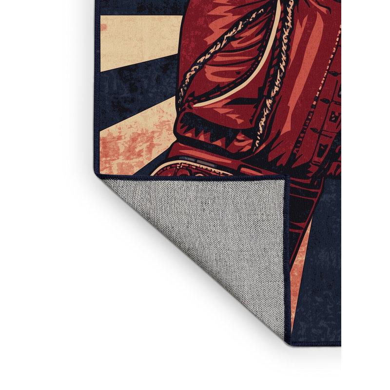Machine Washable Yonkers Boxing Gloves Classic Striped Rug in Purple – Navy Binding, 6x9