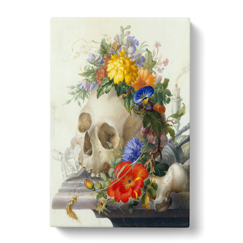 Skull With Flowers Vol.2 by Herman Henstenburgh - Wrapped Canvas Painting, 50cm H x 35cm W x 3cm D