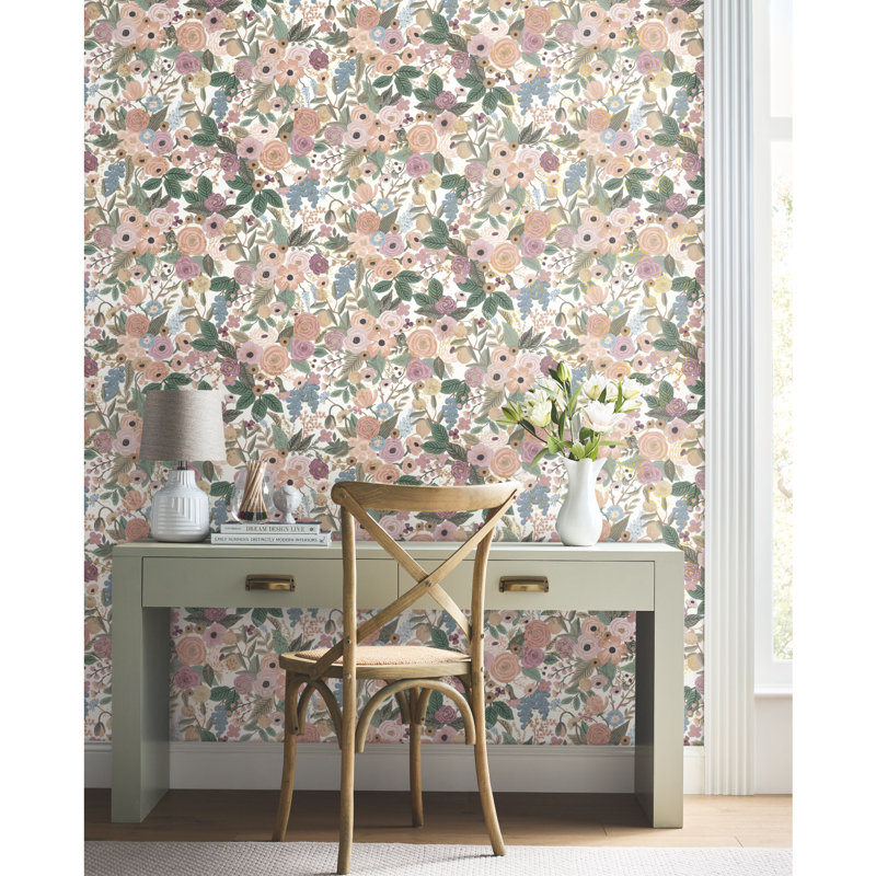 Garden Party 20' L x 27" W Peel and Stick Wallpaper Roll, Blush Multi