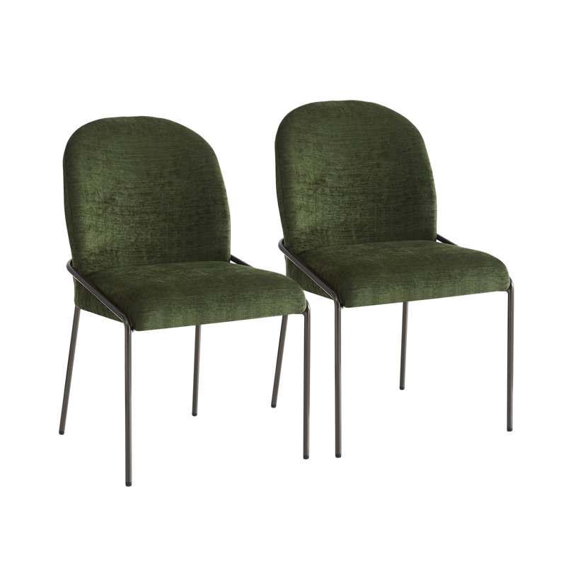 Renzo Modern Bronze Iron Dining Chair With Soft Linen-Textured Upholstery, Green/Bronze