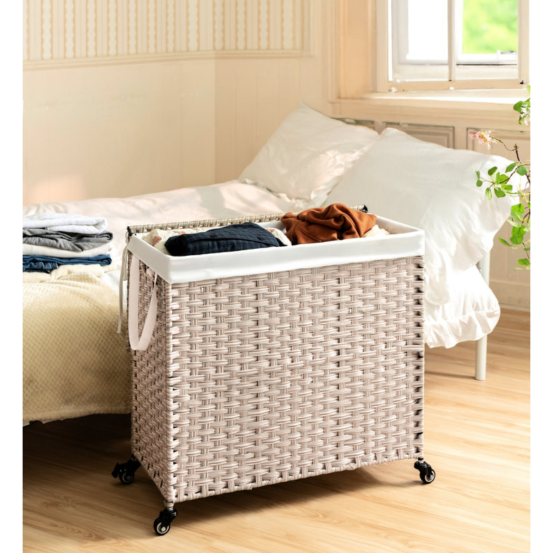 Panier à linge avec couvercle et sacs amovibles - Contenant gris de 160 l pour l'organisation de la salle de bain
