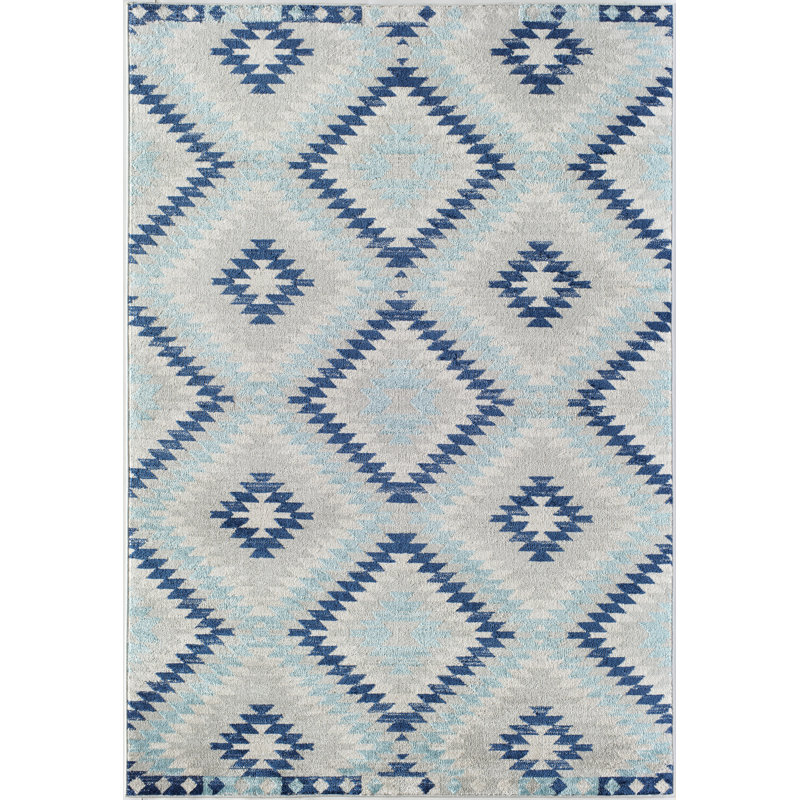 Heron Bodrum Tribal Kilim Denim Area Rug, Rectangle 5' x 7', Blue/Ivory/Silver/Navy