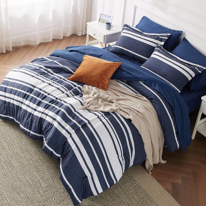 Twin Comforter + 4 Additional Pieces, Navy Striped