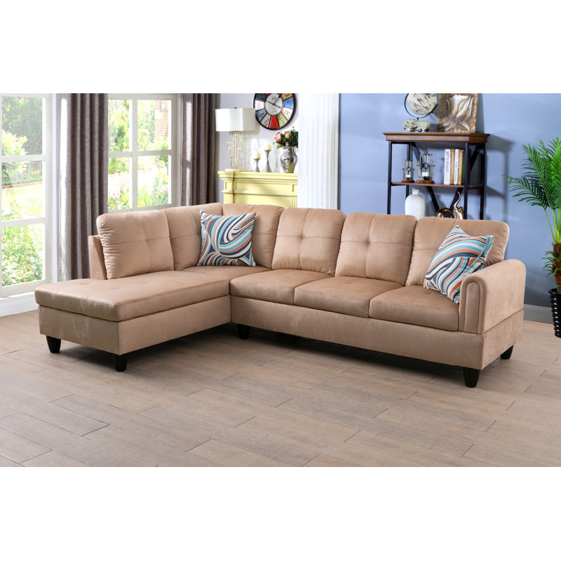 Kleio Upholstered L-Shaped Sectional Left Hand Facing, Beige Microfiber/Microsuede, Left Hand Facing