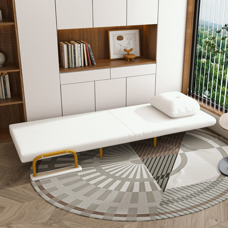 Chaise longue avec dossier réglable et coussin, Doré, Blanc