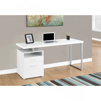 Computer Desk, Home Office, Laptop, Left, Right Set-Up, Storage Drawers, 60"L, Work, Laminate, Grey Metal, Contemporary