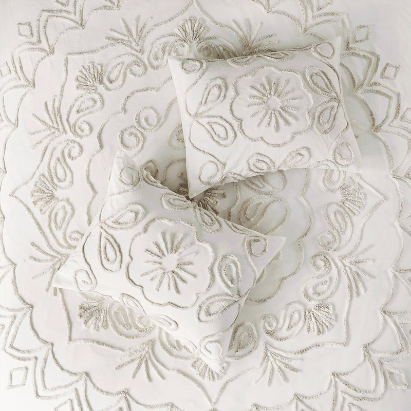 + Housse de couette en chenille de coton 3 pièces + taupe - grand / double pour
