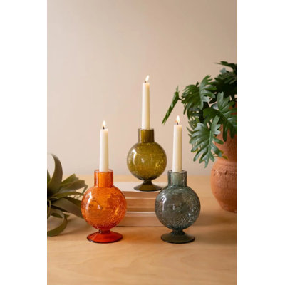 Ensemble de 3 porte-bougies en verre craquelé multicolores décoratifs modernes H 6 po