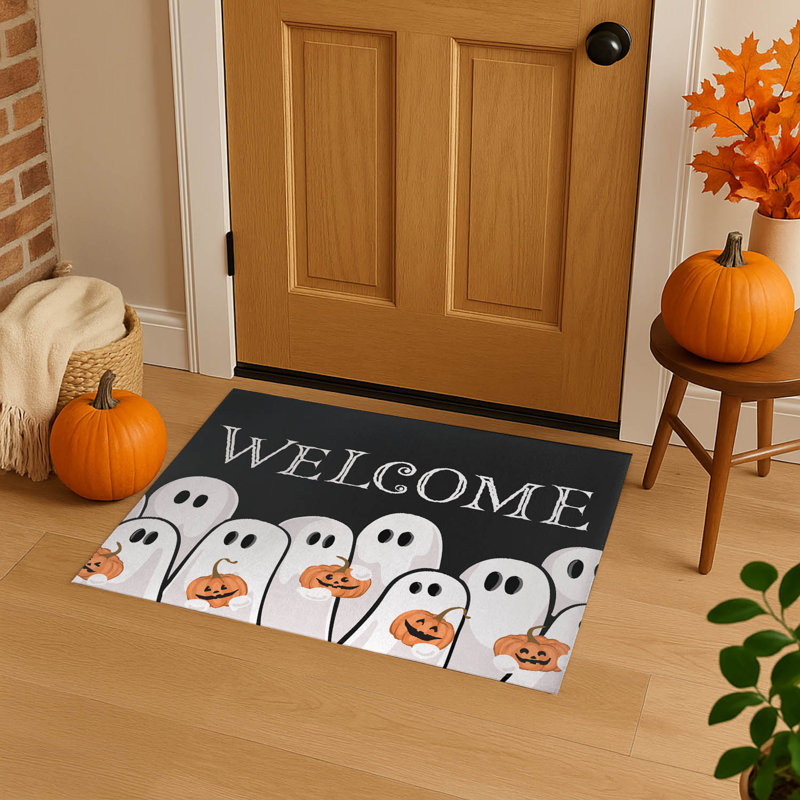 Tapis d'entrée antidérapant Ghost & Pumpkins, Gris anthracite, L 60 po x L 84 po