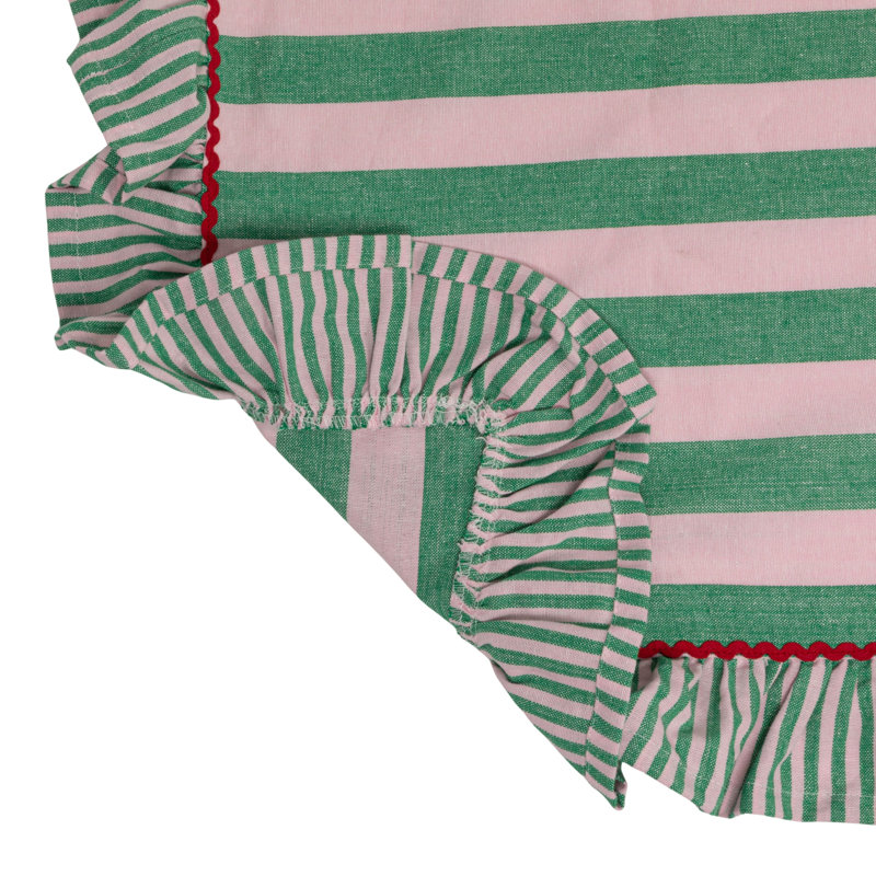 Nappe tissée rayée en coton avec volant et bordure rac