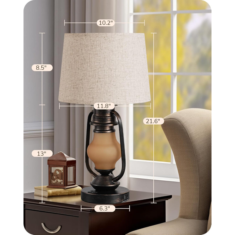 Rustic Black and Gold 21.65" Table Lamp Set with Linen Shade