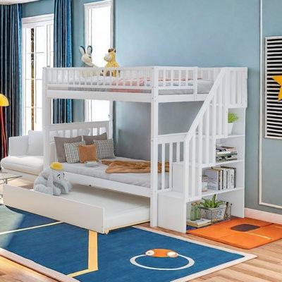 Twin Over Twin Bunk Bed With Trundle And Storage