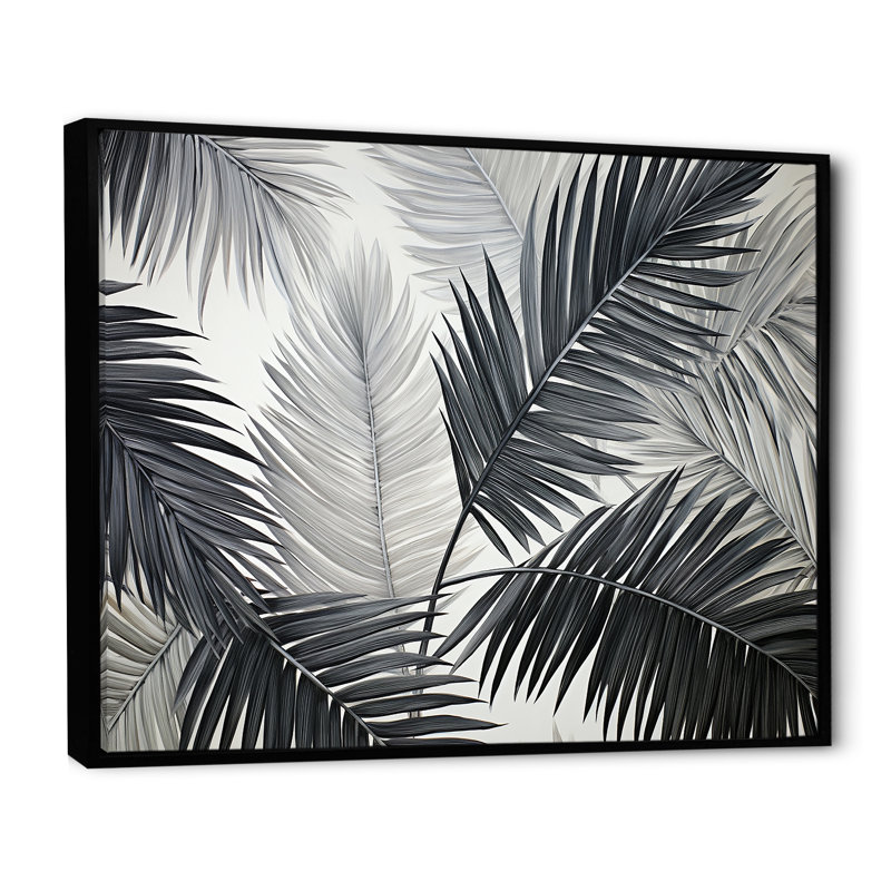 Minimalisme, tranquillité tropicale, palmiers sur toile, Cadre flottant noir, H 24 po x l 32 po x P 1 po