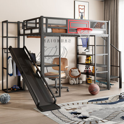 Full Metal Loft bed with Built-in Desk
