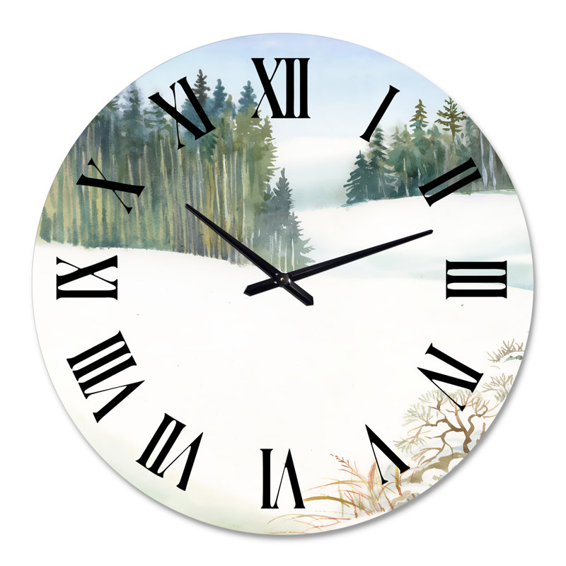 Forêt de pins dans un paysage d'hiver enneigé - Horloge murale traditionnelle, Grand