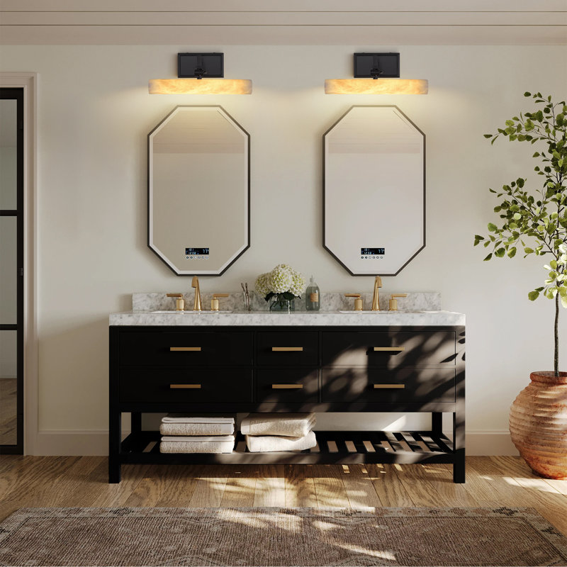 12" Dimmable Led Alabaster Bathroom Vanity Light, Matte Black