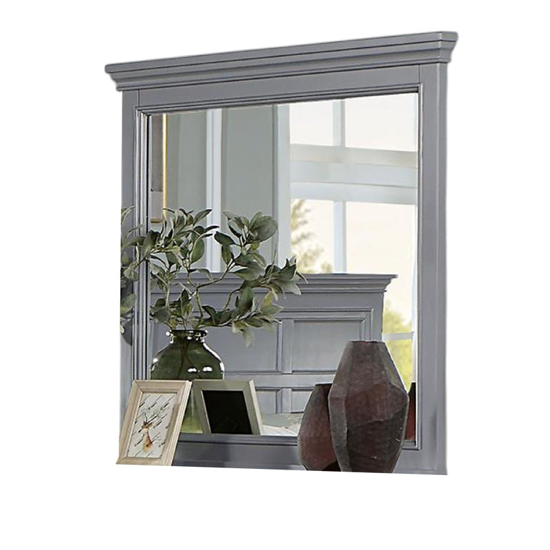 Miroir de commode Lile, cadre en bois massif gris 42 po, Gris