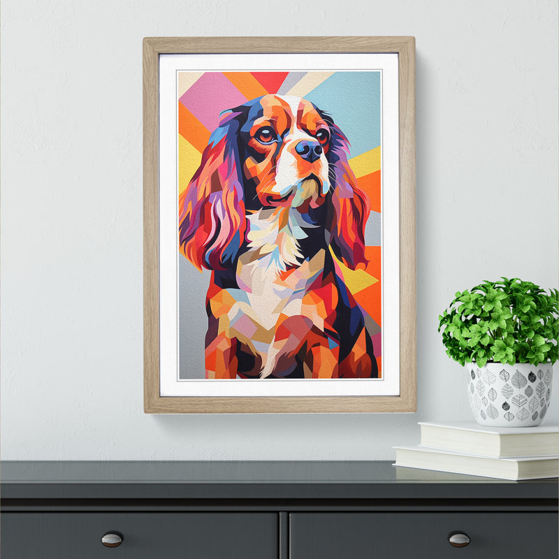 Cavalier King Charles Spaniel Constructivism - Single Picture Frame Print on Wood, 64cm H x 46cm W x 2cm D, Oak Framed