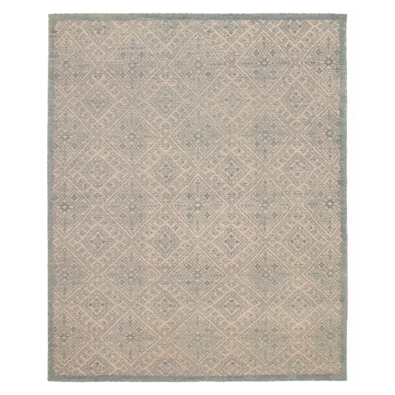 Tapis bleu clair en laine noué à la main 7 pi 8 po x 9 pi 8 po Tangier
