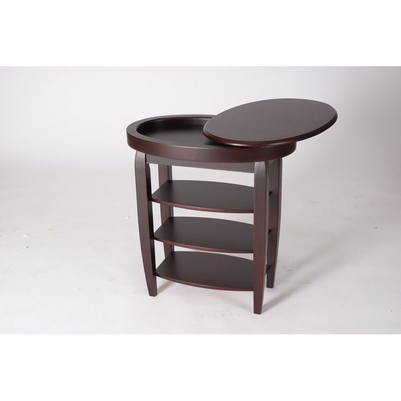Sydni Swivel-top Side Table with Shelves, Mahogany