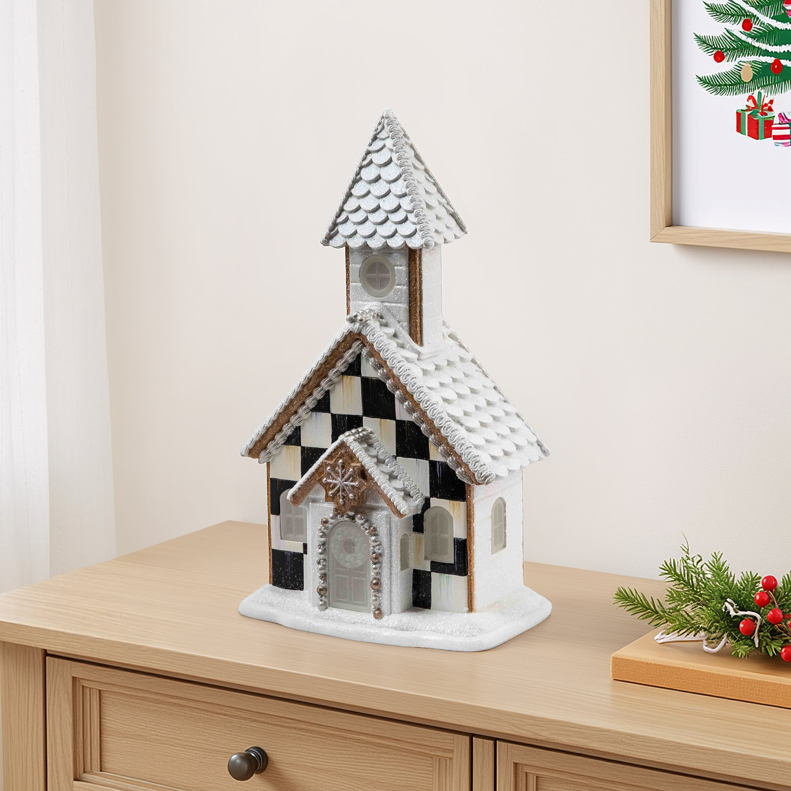 Gingerbread Illuminated Church Christmas Village