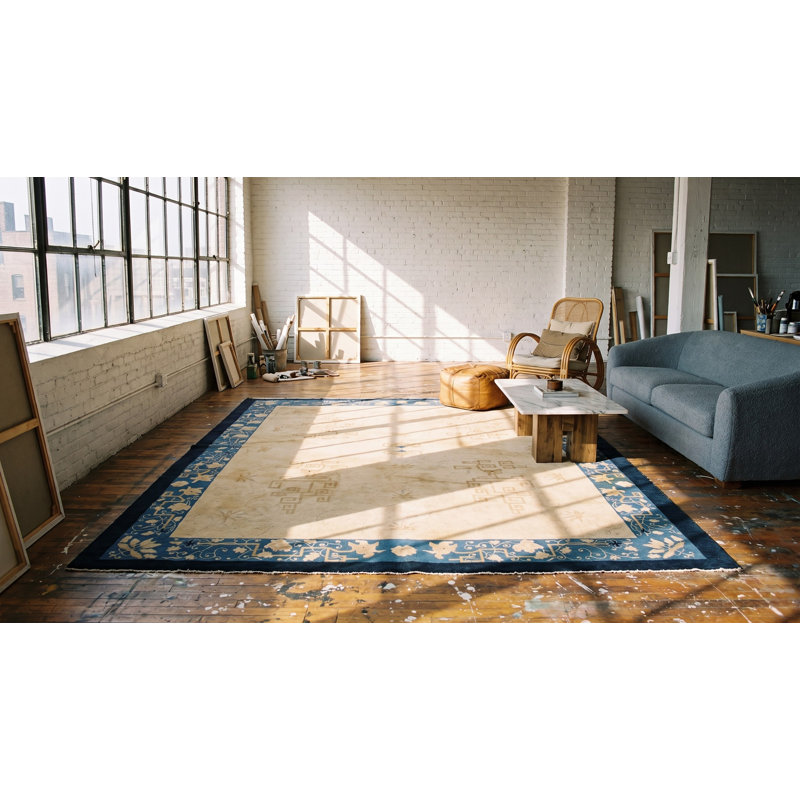 Antique Chinese Warm Light Cream Color Room Size Peking Carpet