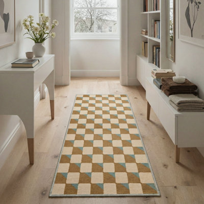 Tapis intérieur beige / brun lavable à la machine ZENith avec envers antidérapant
