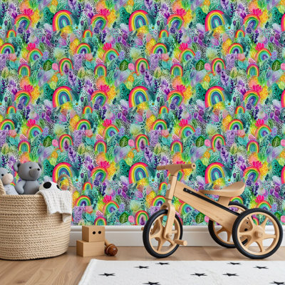 Peel and Stick PVC Wallpaper, Removable Self-Adhesive Wall Covering With Fantasy Garden Watercolor Flowers Vines Print, Waterproof for Home Decor - Roll