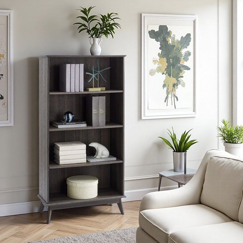 Cabral 58" Bookcase - 5-Tier Storage Shelf, 30" Wide Cabinet, Smoky Oak