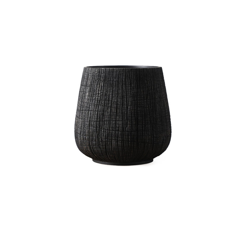 Round Etched Resin Pot Planter, Black, 15.5'' H x 16'' W x 16'' D
