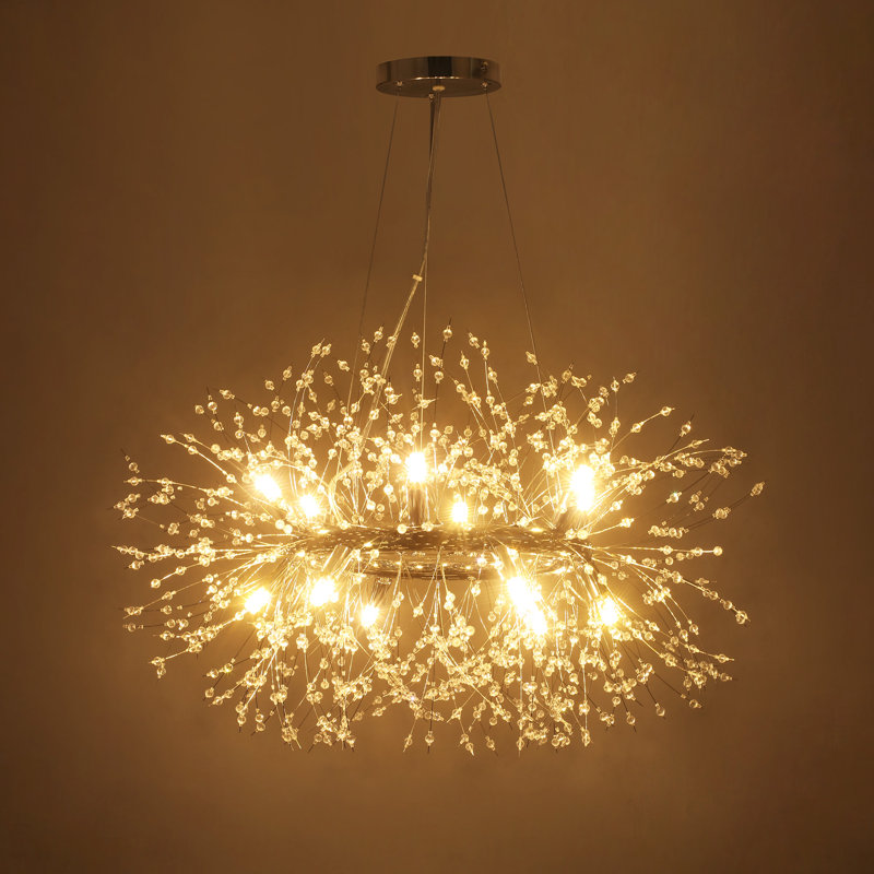 Dandelion 12 - Light Unique Geometric Starburst Sunburst Pendant, Chrome