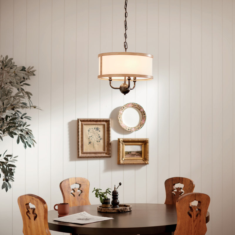 3 - Light Dimmable Drum Chandelier, Anvil Iron