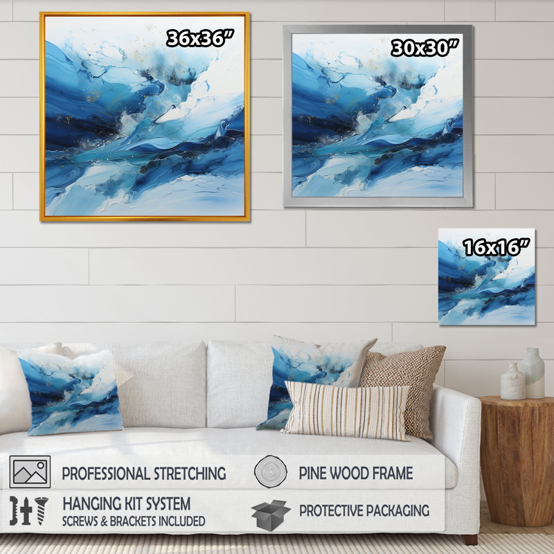 «Blue and White Glacier Charm III», reproduction sur toile, Cadre simple noir, H 30 po x l 30 po x P 1 po