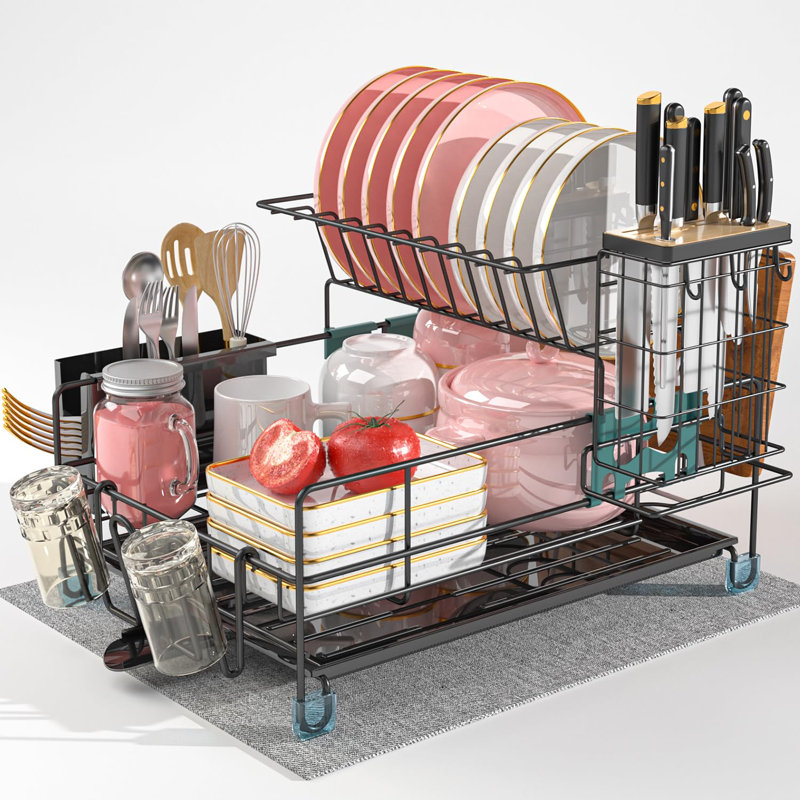 NIERBO Large Capacity 2-Tier Stainless Steel Dish Drying Rack With Rustproof Finish