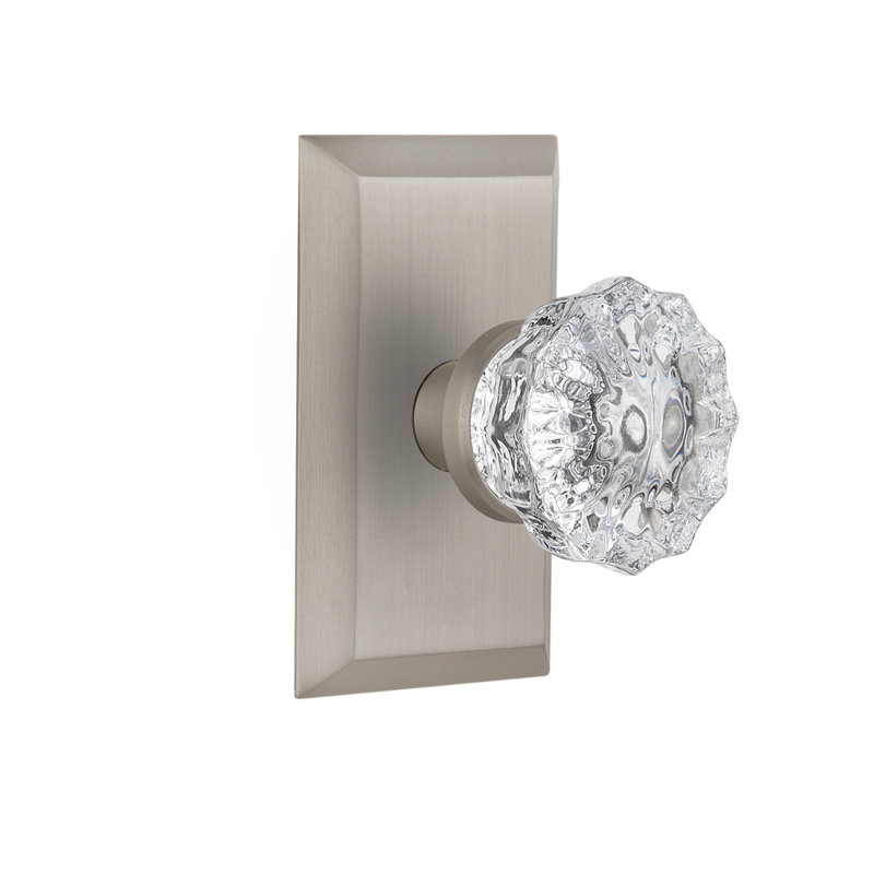 Studio Plate with Crystal Door Knob, Satin Nickel, 2-3/4”