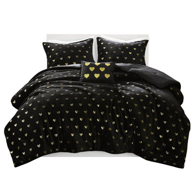 Twin/Twin Xl Metallic Printed Soft Comforter With 1 Pillow And 2 Shams, Black, Fill, Machine Washable, Proof Microlight Shams Throw Pillow, Filling, Proof, Washable