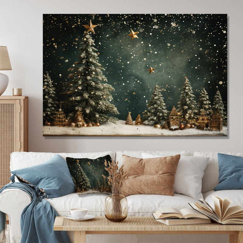 Green Christmas pine tree decor - Tree Pine Canvas Wall Art, No Frame, 30" H x 40" W, Wrapped Canvas