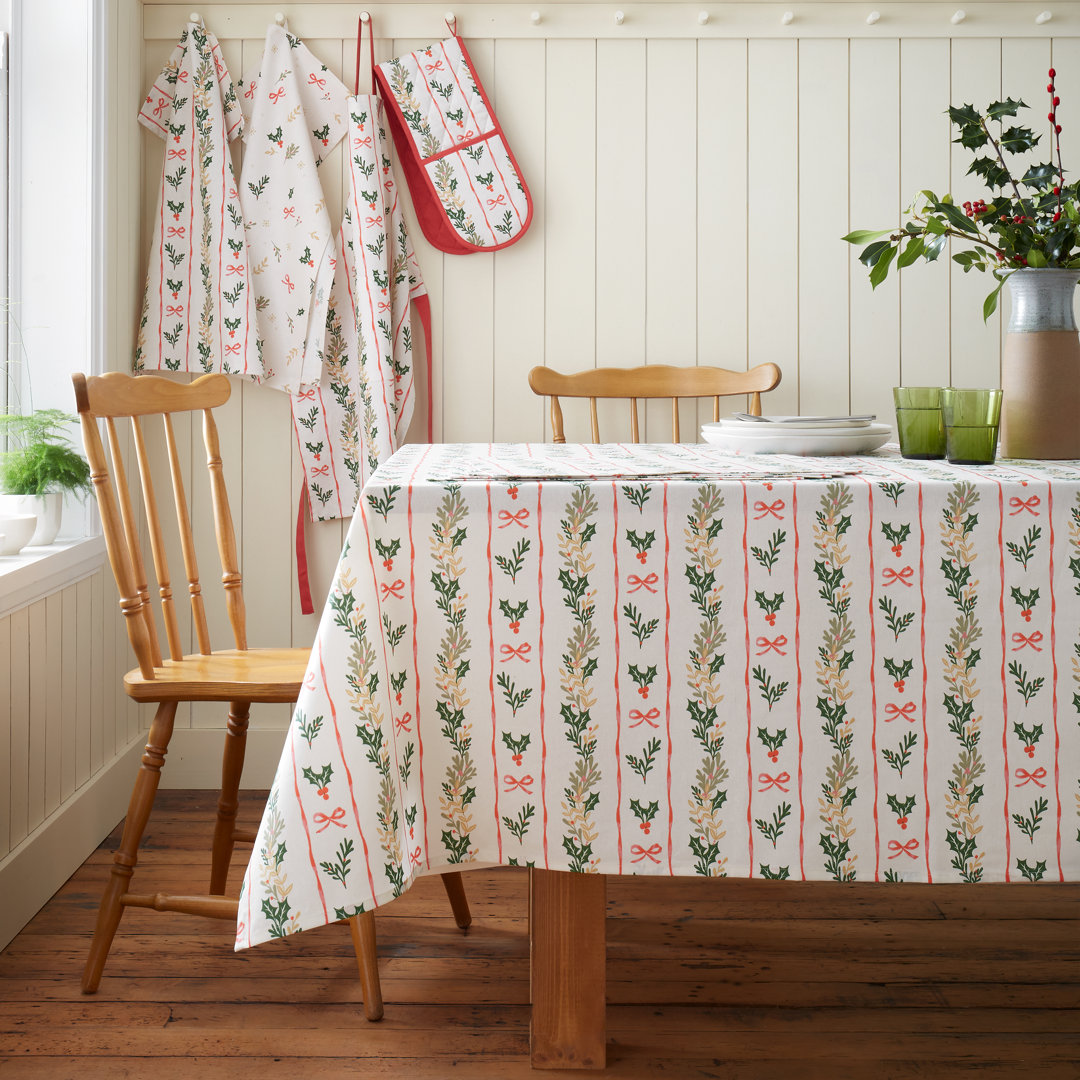 Christmas Holly Stripe Cotton Table Cloth