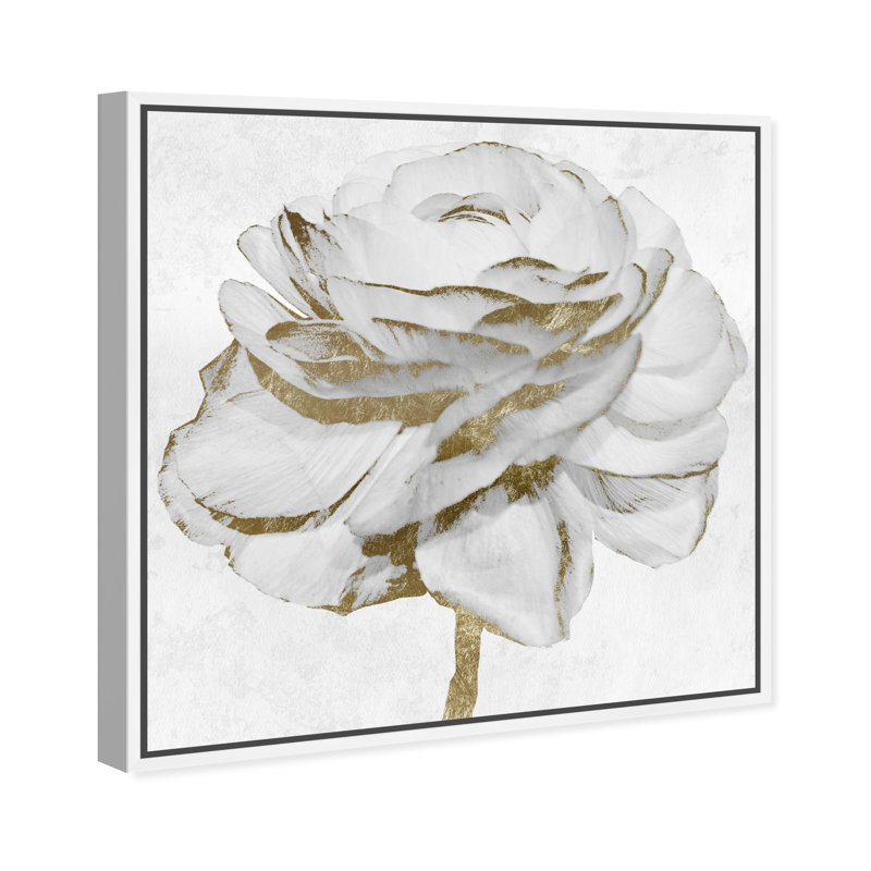 «White Gold Peony», reproduction d'art sur toile, H 20 po x l 20 po, Cadre blanc