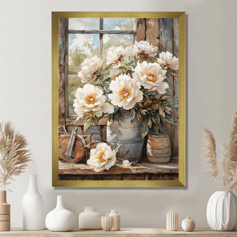 Drashawn - Décoration murale florale, H 32 po x l 24 po, Reproduction encadrée sans passe-partout, Doré