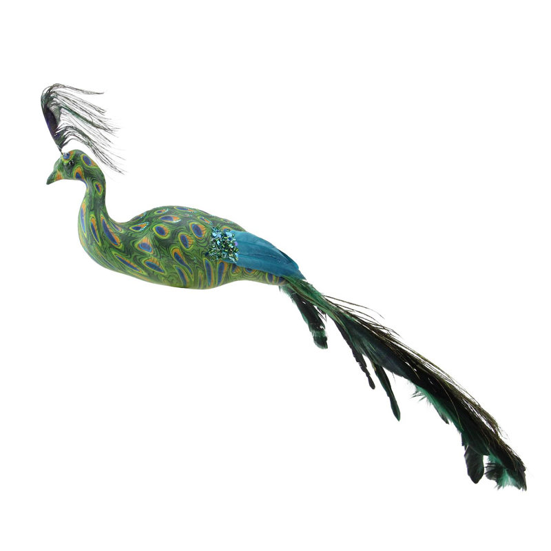 Ornement de Noël 3,5 "vert et bleu sarcelle avec paon