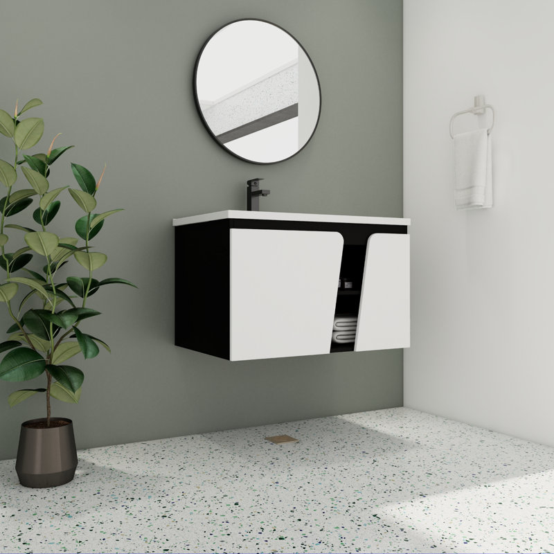 Kerrilee 32.17 " W Wall Mounted Wall Mounted 1 Single Vanity Bathroom Vanity With Ceramic Top