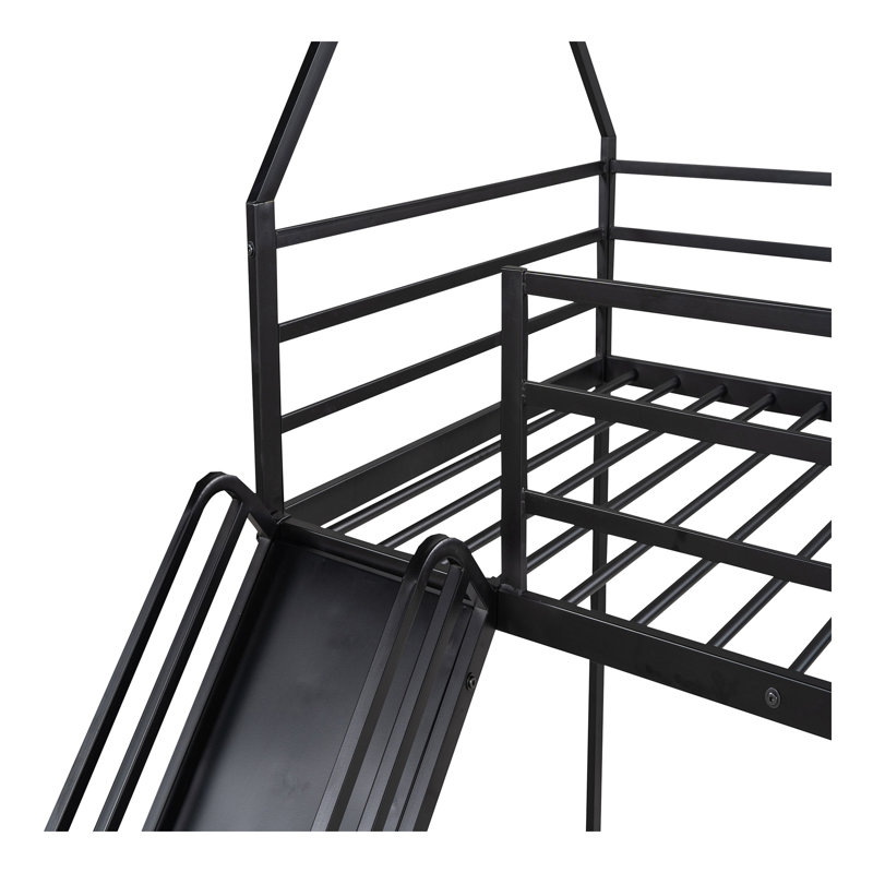 Lit superposé simple au-dessus de simple avec échelle et toboggan, noir